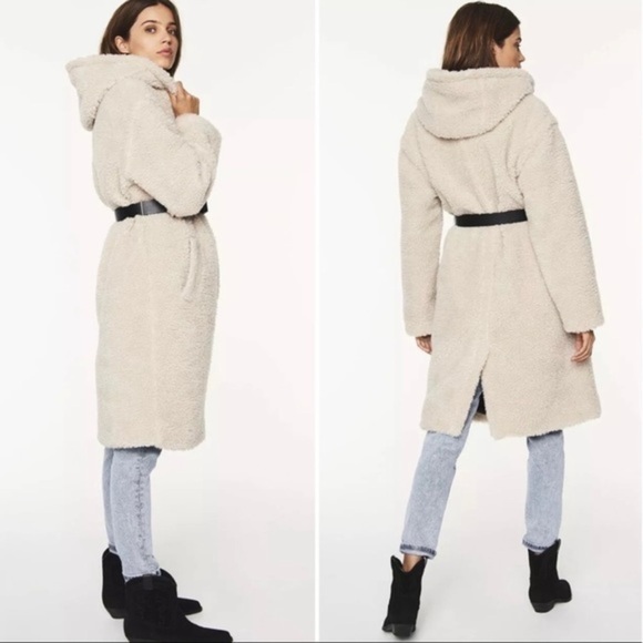 Ba&sh Paris Filip Hooded Teddy Faux Fur Long Ecru with Belt Coat Jacket NWT - Picture 3 of 15